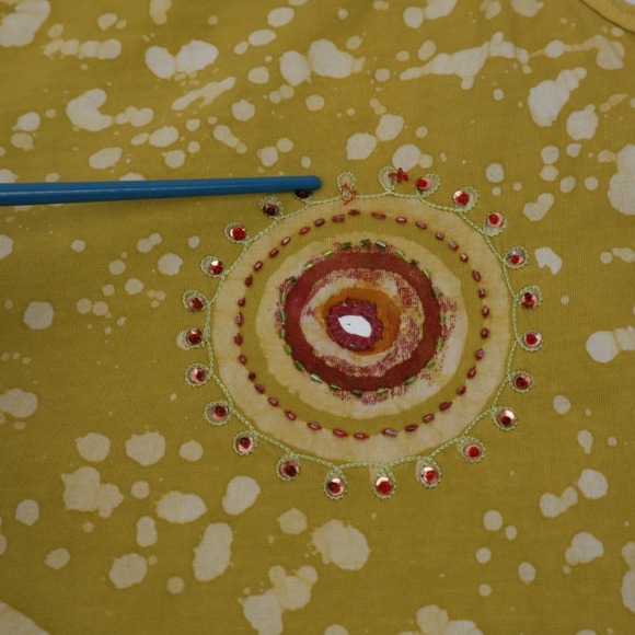 Funky People Yellow Batik Boho Beaded Sequin Camisole Tank Top Cotton Sz Large - Picture 7 of 10